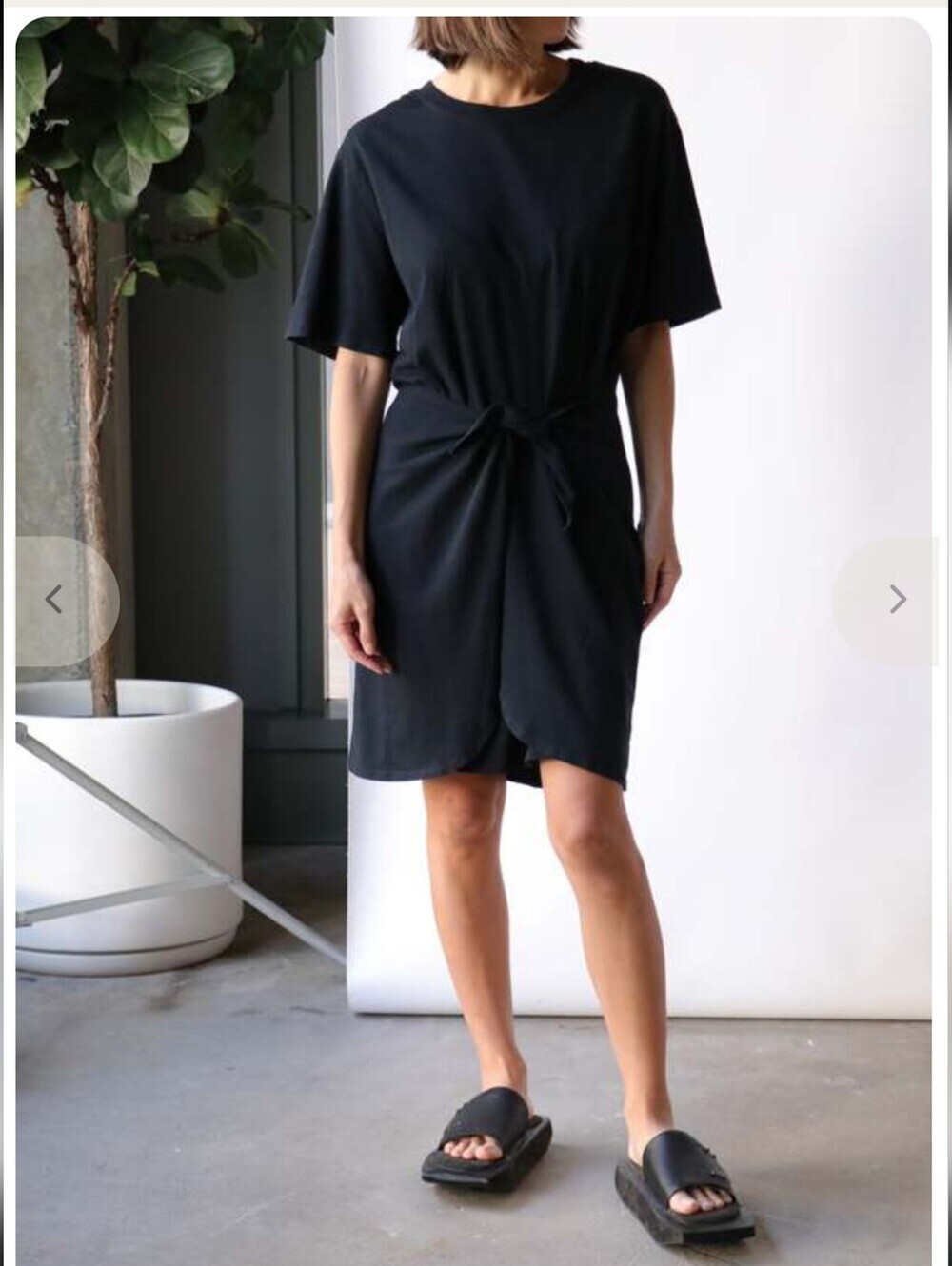 Xirena Emme Dress Size Medium Black Jersey Front Tie Short Sleeve T-shirt Dress